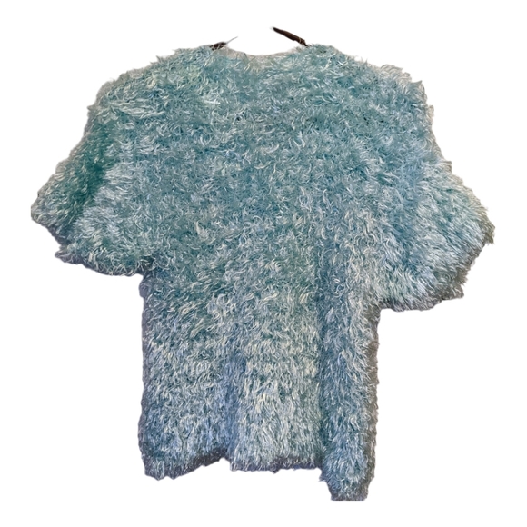 Vintage Hand Crochet Shaggy Baby Blue Sweater Size Medium - Picture 2 of 7